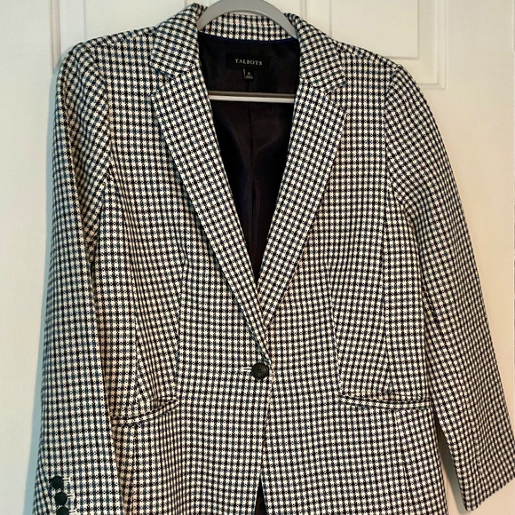 Talbots Blue and Ivory Plaid Blazer - Picture 2 of 13